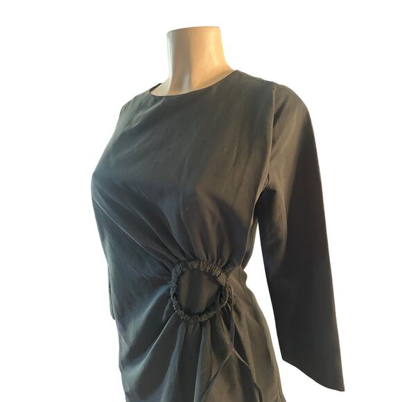 Women US-2 COS Dark Green Gathered Circle Asymmetrical Dress 3/4 Slv A-Line - Picture 3 of 7